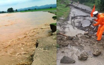 लुम्बिनीमा वर्षाको प्रभाव : नदी आसपासका बस्ती असुरक्षित, सडक भासिएपछि बुटवल– नारायणगढ सडक बन्द